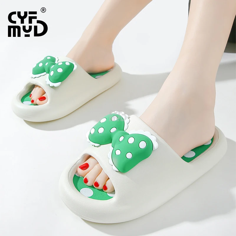 Women's Bowknot Home Slippers Falt Summer Cute Shoes for Woman Soft Comfortable Bathroom Designer Slides House Slipper Non-slip