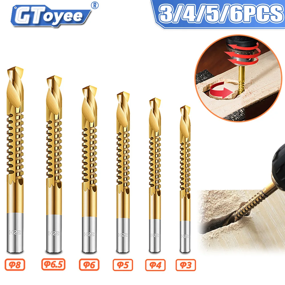 

3/4/5/6pcs Cobalt Drill Bit Spiral Screw Metric Composite Tap Drill Cutting Drilling Polishing Woodworking HSS Twist Drill Tools