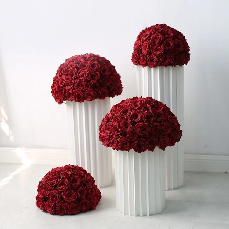 

Red Custom Wedding Red Rose Road Lead Column Flower Ball Roman Column Decoration Flower Decoration Flower Party Supplies