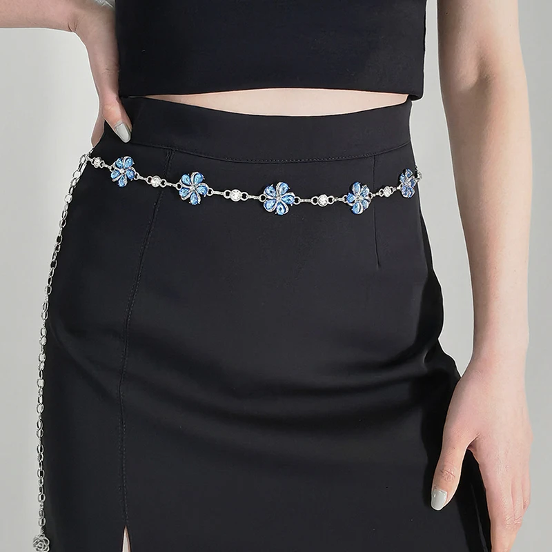 Bauhinia Fashion Rhinestones Metal Waist Chain Belt for Women Decorative Dress Jeans Chain Belt Party Accessories