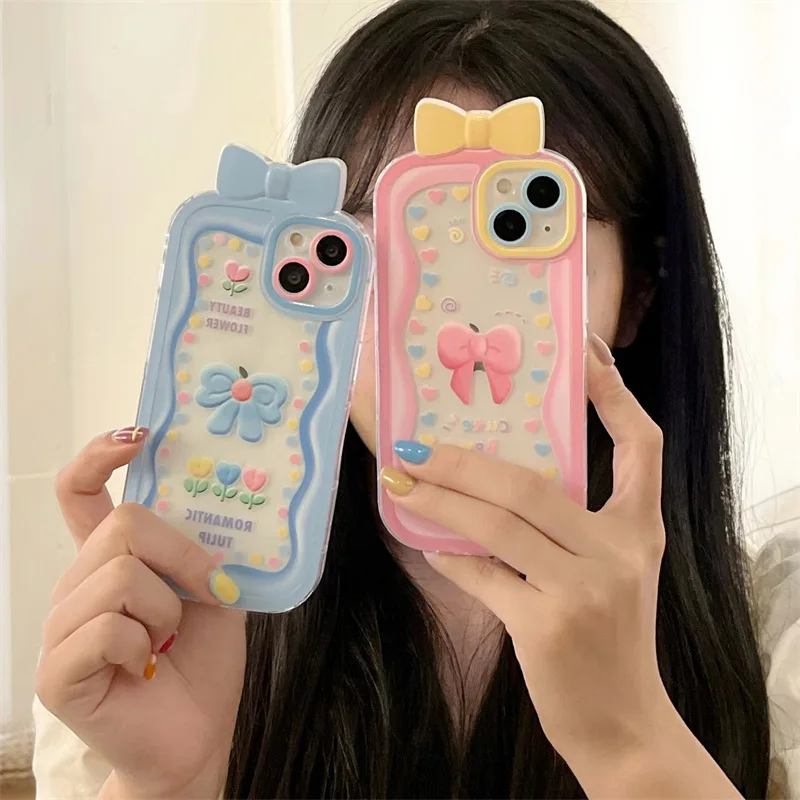 

Luminous Solid Wave Point Bow Phone Case Cover for IPhone 11 12 13Pro X XR XS Max Shockproof Case for IPhone 13 Case IPhone Case