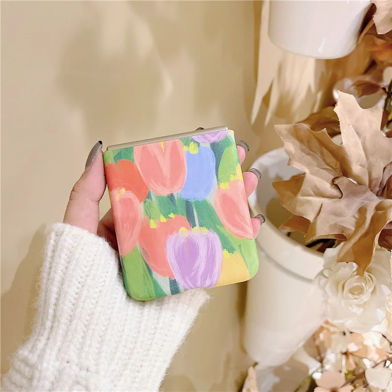 new tulip flowers case for samsung galaxy z flip 3 cover pc hard phone case for samsung galaxy z flip 3 back cover shell free global shipping