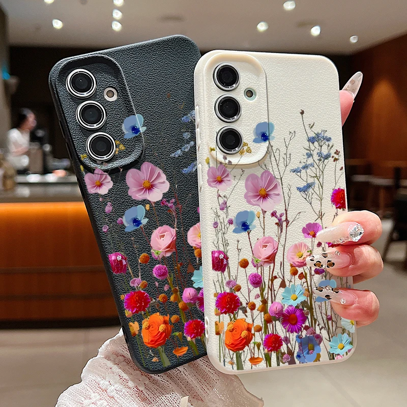 Мягкий чехол с цветной цветочной текстурой кожи для Samsung Galaxy S24 FE S23 S22 S21 Ultra A16 A55 A15