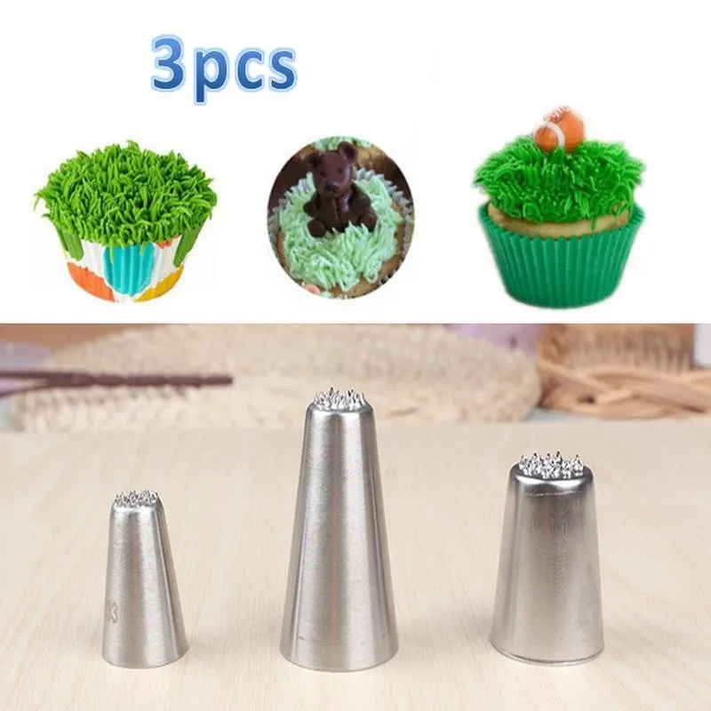 

3 Pcs/set Stainless Steel Grass Tips Icing Piping Nozzles Fondant Cake Decorating Pastry Sets Tools