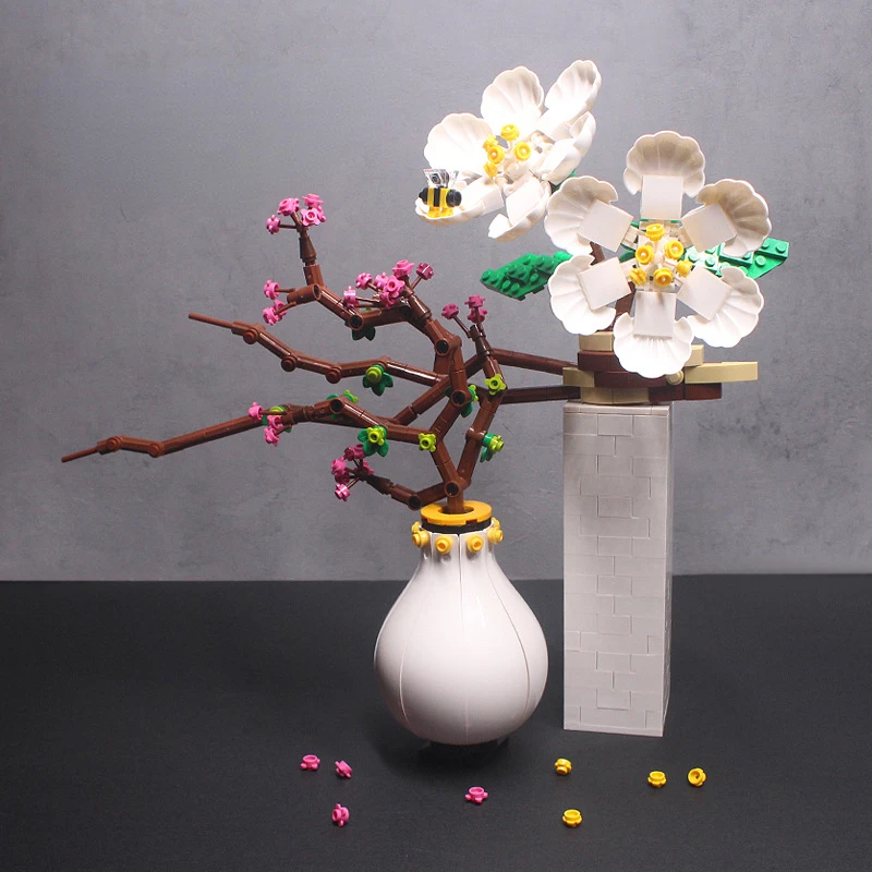 

MOC Small Particle Assembly Building Block Model Valentine's Day Flower Plum Blossom Peach Blossom Vase Decoration Splicing Gift