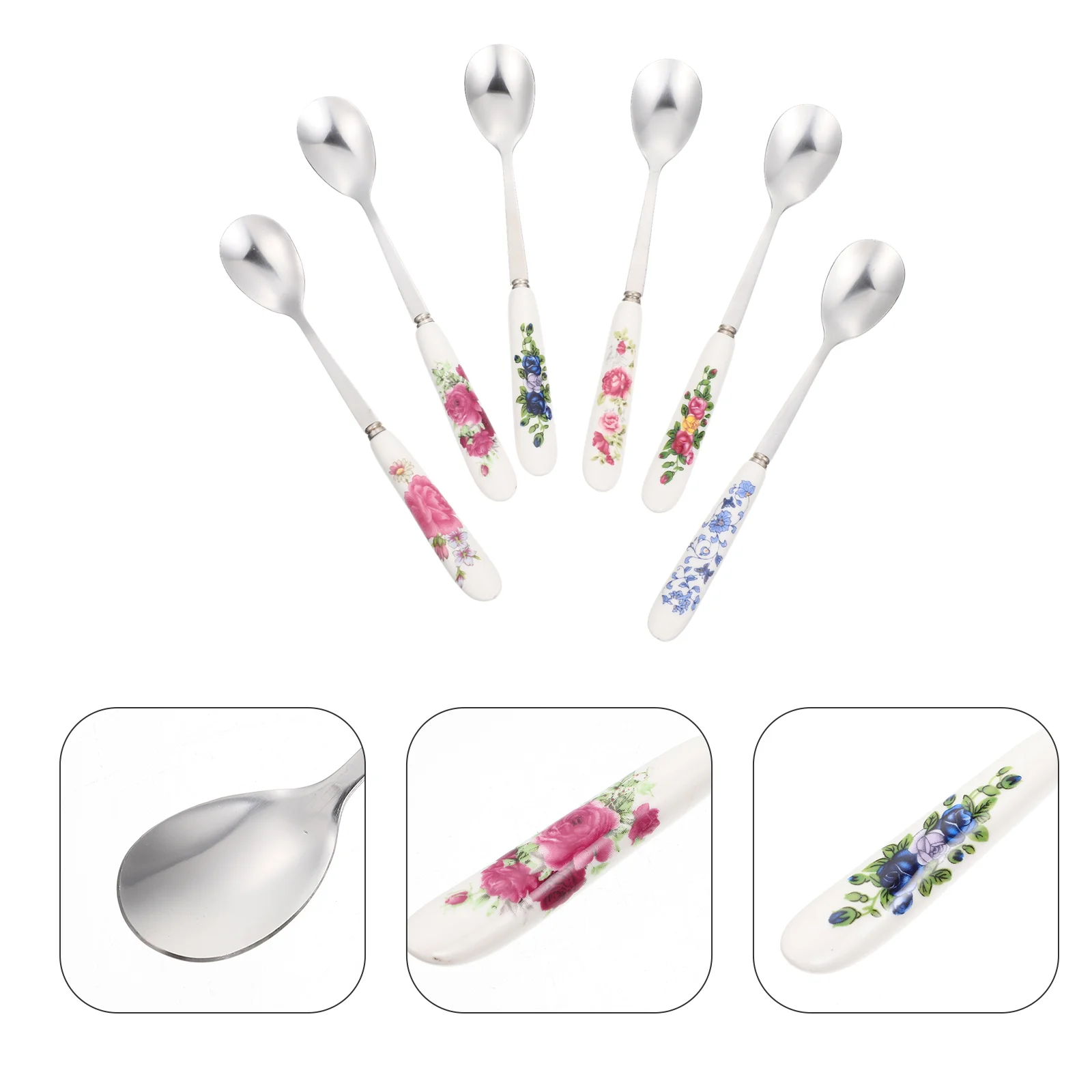 

Mixing Spoon Stainless Coffee Stirrer Ceramic Handles Ice Cream Scoop Spoons Dessert Stirring