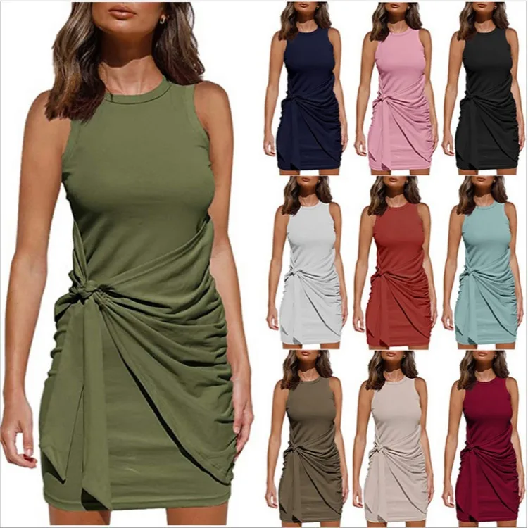 New Skirt Women's Skirt Quick Sale Sleeveless Round Neck Wrinkled Irregular Summer Dress Women Off Shoulder Dress
