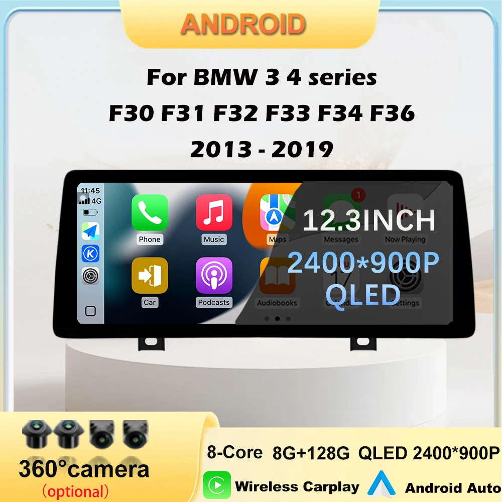 Фото Android 15 Беспроводной Carplay для BMW 3 4 серии F30 F31 F32 F33 F34 F36 2013-2019 NBT EVO Система Сенсорный экран GPS-навигация QLED №1