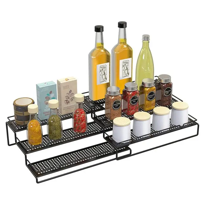Расширяемая Полка для специй шкафов 3 ярусная Лестница Органайзер черный |