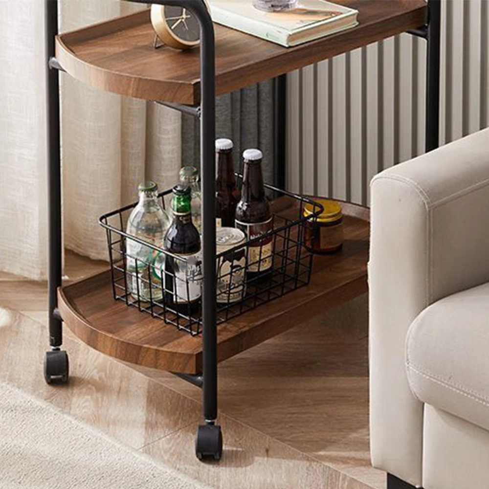 

New Solid Wood Trolley Stable Trolley Cart Strong Bearing Longevity Durable Double Layer Waterproof Sunscreen Bar Cart