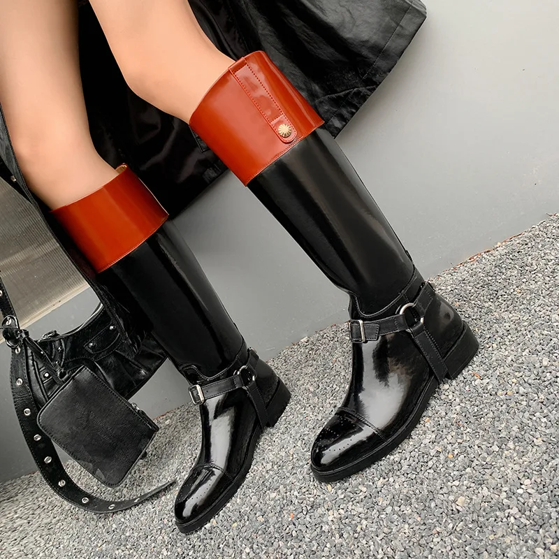 

Женские высокие сапоги с круглым носком, на низком каблуке