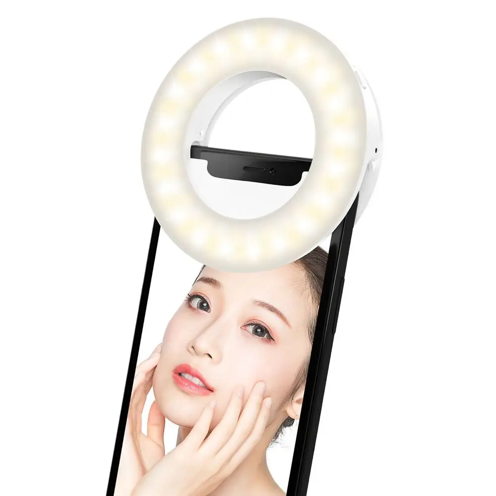 

Rechargeable Clip-on LED Selfie Ring Light Flash For Smartphone 3 Mode Dimmable Fill Lamp For Youtube Makeup Video Photo