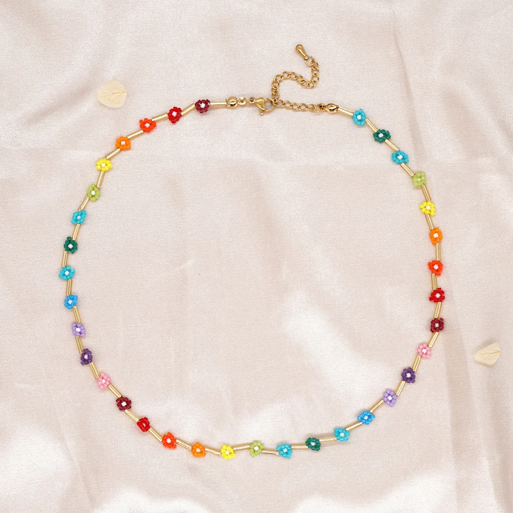 

Vlen Boho Daisy Necklaces Choker Jewellery for Women Summer Colorful Flower Jewelery Miyuki Seed Bead Necklace Kpop Y2k Jewelry
