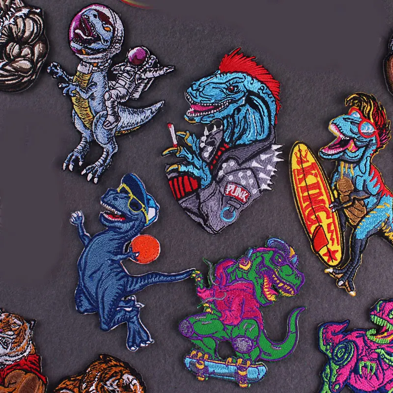 Динозавры вышитые заплатки на одежду термоклеевые заплатки с принтом на одежде наклейки полосы панк/рок эмблемы на.