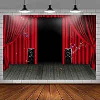 Concert Stage Karaoke Backdrop For Music Party Decorations Red Curtain Acoustics Wood Floor Picture Birthday Party Background
