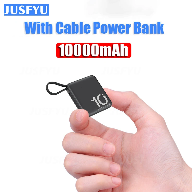 

10000mAh Mini Power Bank Portable External Battery Pack Built in Cable Powerbanks Spare Batteries for iPhone 15 Samsung Xiaomi