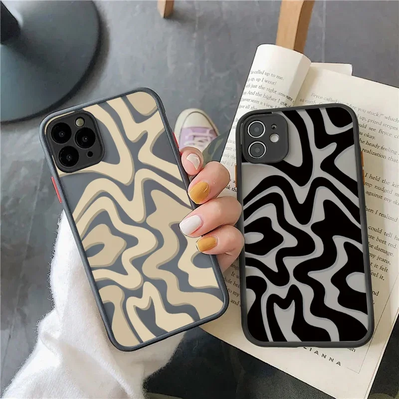 Жесткий матовый прозрачный чехол с полосатым узором для iPhone 15 14 13 12 11 Pro Max XS X XR 7 8