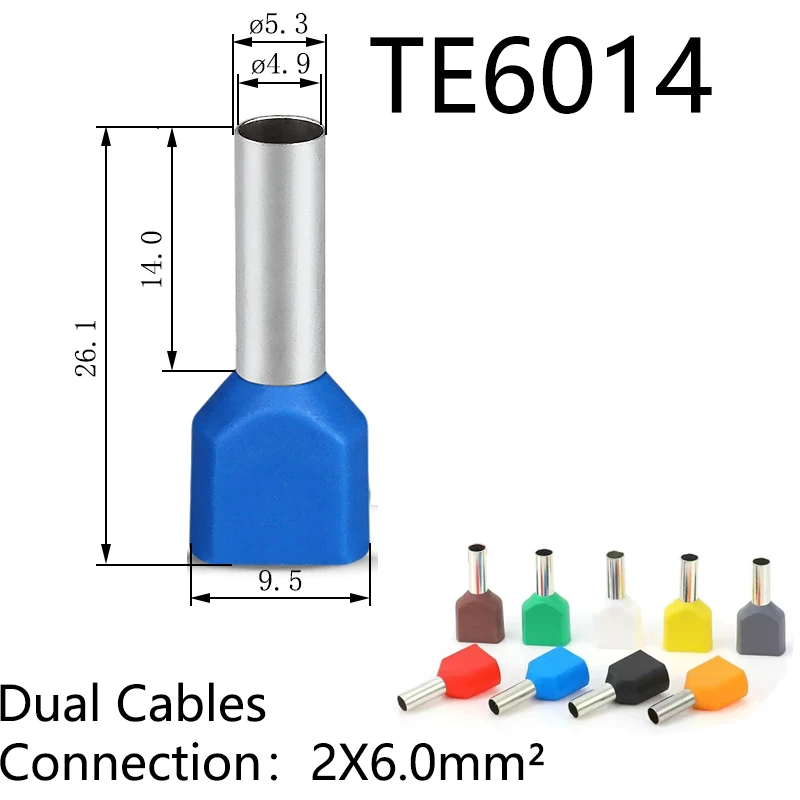 

Кабельные наконечники TE6014 2x6, 0 мм², двойные провода A.W.G 2X10 из чистой меди, изолированные зажимы, концевые обжимные клеммы кабеля, электрические, 1000 шт.