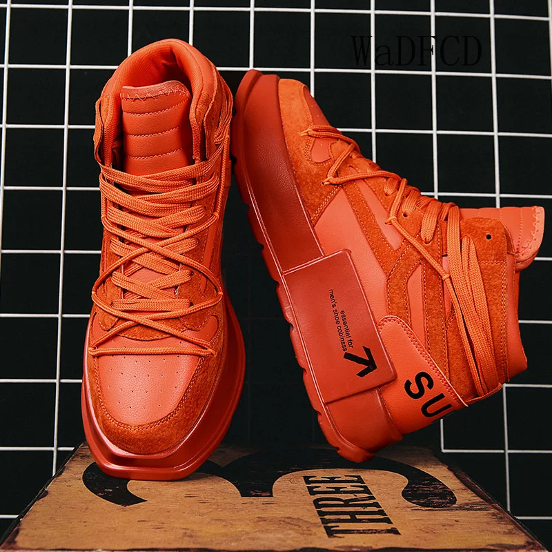 

Кроссовки мужские высокие кожаные, дышащие, на платформе, мотоциклетные ботинки, повседневная обувь для скейтборда, большие размеры до 45