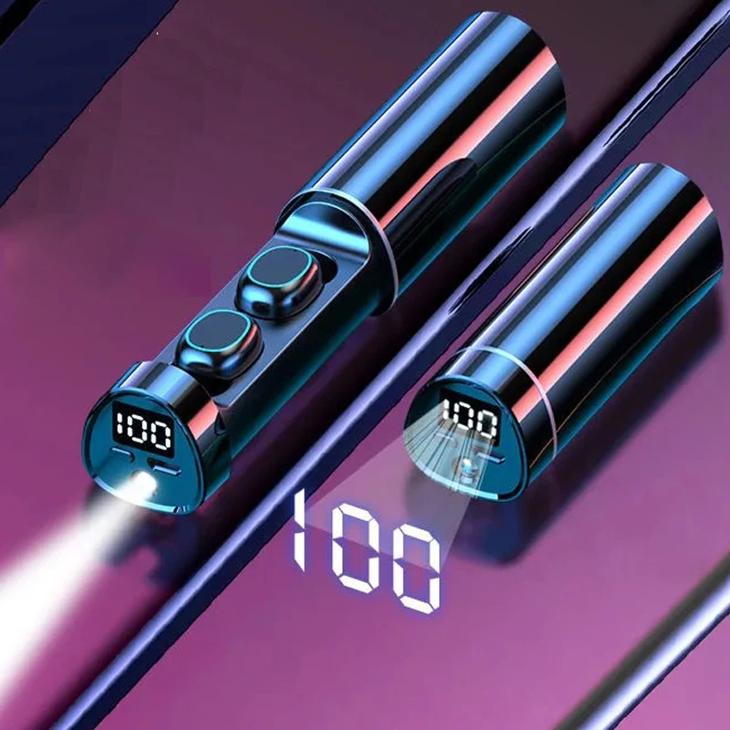 

Tws Wireless Headphones Bluetooth Earphones WaterProof IPX7 Noise Cancelling Deep Bass Mini Earbuds Flashlight Charging Box