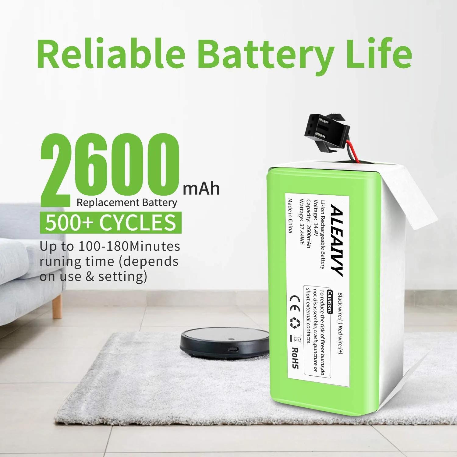 

18650 14.4V 2600mAh Li-ion battery for Conga Excellence 990 Ecovacs Deebot N79 N79S DN622, Eufy Robovac 11 11S 12 15C 15S 35C