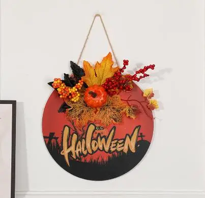

Настенный декор на Хэллоуин, реалистичный венок с Тыквой и кленовыми листьями для сцены, украшение для двери, подвесное уличное украшение для крыльца