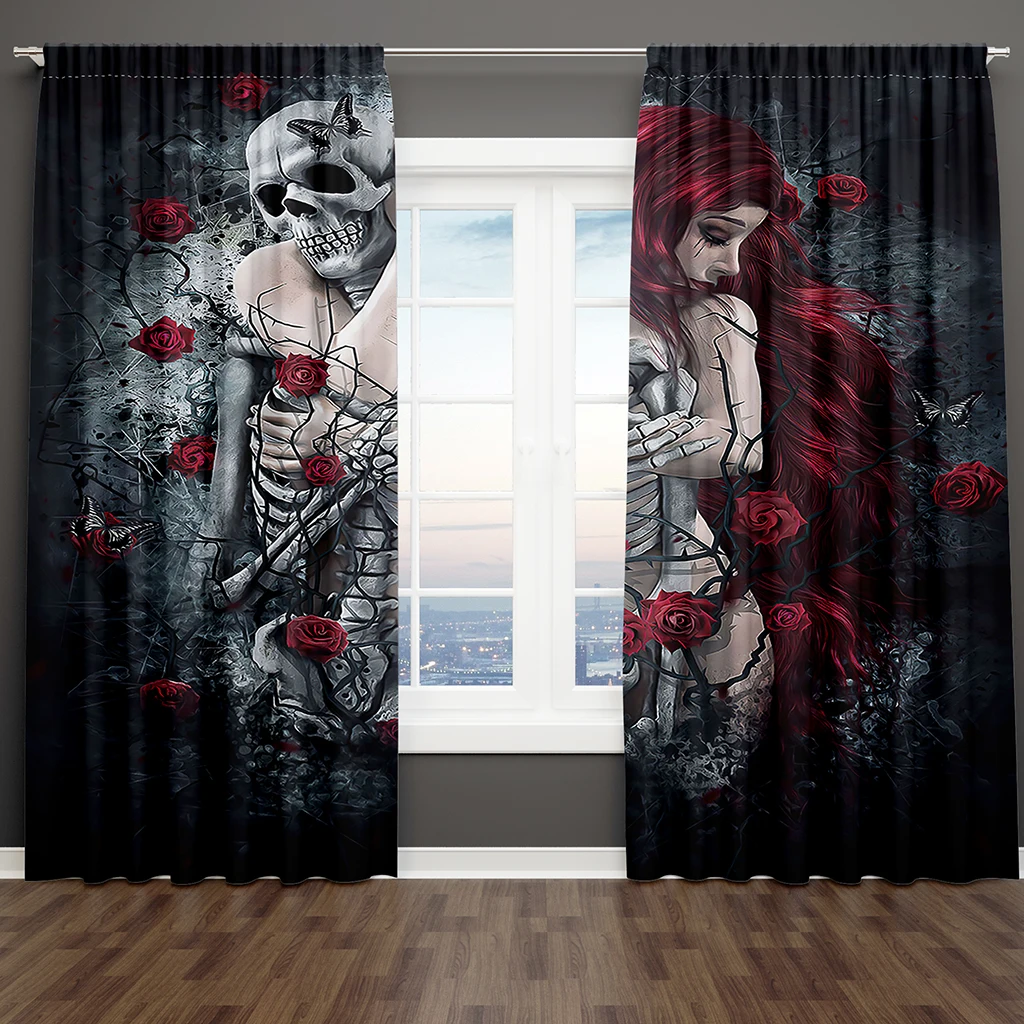 

3D Cheap Diablo Horror Skull Head Pattern Blackout Curtains 2 Panel Free Delivery Living Room Bedroom Home Decor Thick Curtains