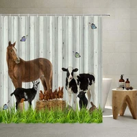 funny cow sunflower shower curtain farm animal cattle rustic wooden board barn pattern bath curtains bathroom decor with hooks