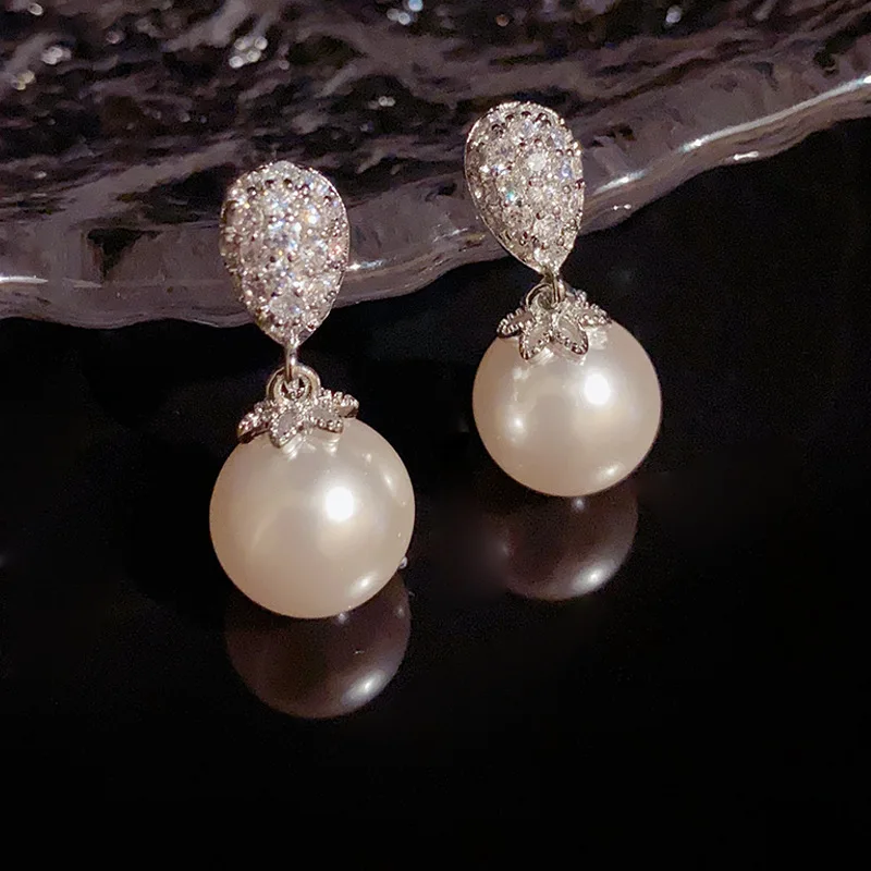 

Vintage Zircon Water Drop Pearl Drop Earrings For Women Luxury Korean 14K Gold Plated Designer Dangle Earring Wedding Jewelry