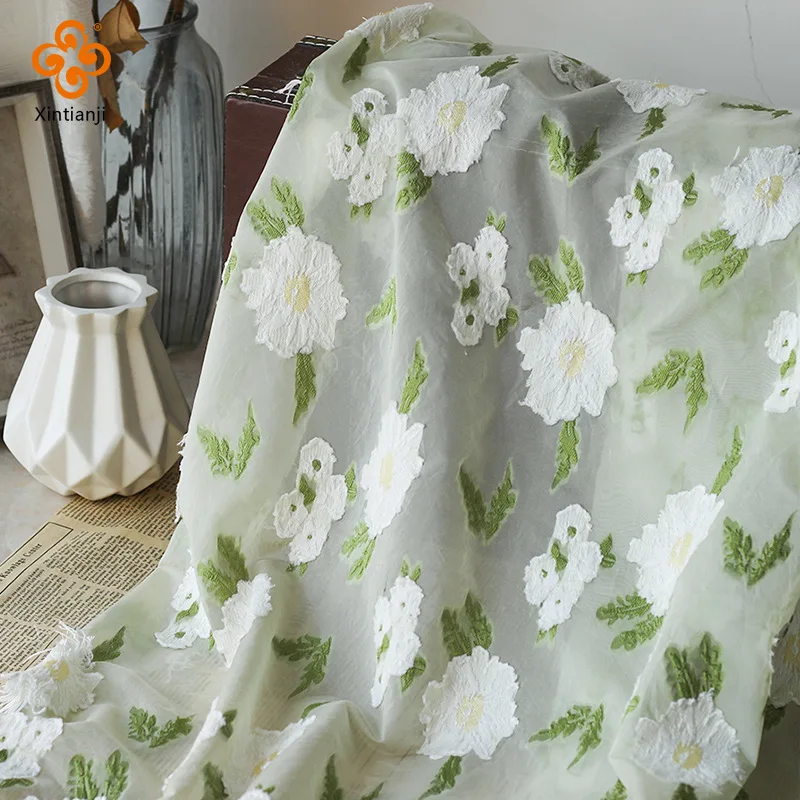 

Embossed Flower Yarn-dyed Jacquard Gauze Polyester Cotton Nylon Blended Fabric Diy Women's Clothing 1 Yard TJ6036