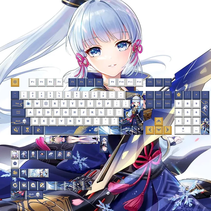 

128Keys Genshin Impact Kamisato Ayaka Keycaps Cherry Height Keyboard Accessories Cosplay Props Anime Keycap Fans Gifts