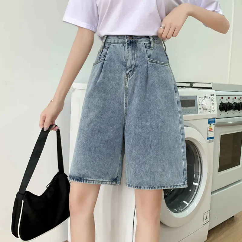 Bermuda Women's Shorts Denim Half Pants Y2K High Waist Long Cute Casual Biker Wide Baggy Korean Jean Shorts Woman Summer Fashion