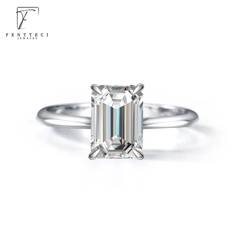 FENTTECI S925 Sterling Silver D Color Moissanite 2ct Ring Female 4 Prongs Square Diamond Princess Fashion Diamond Ring for Women