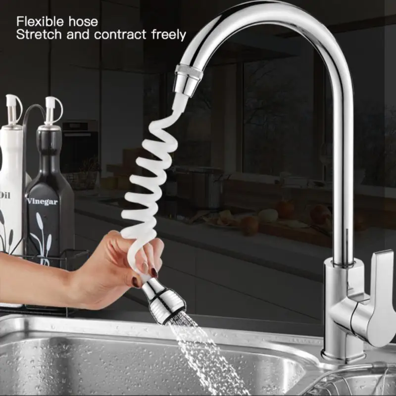 

1PC Kitchen Faucet Extension Extender 360 Rotatable Long Hose Portable Pullable Foaming Bathroom Shower Faucet Spring Tube White