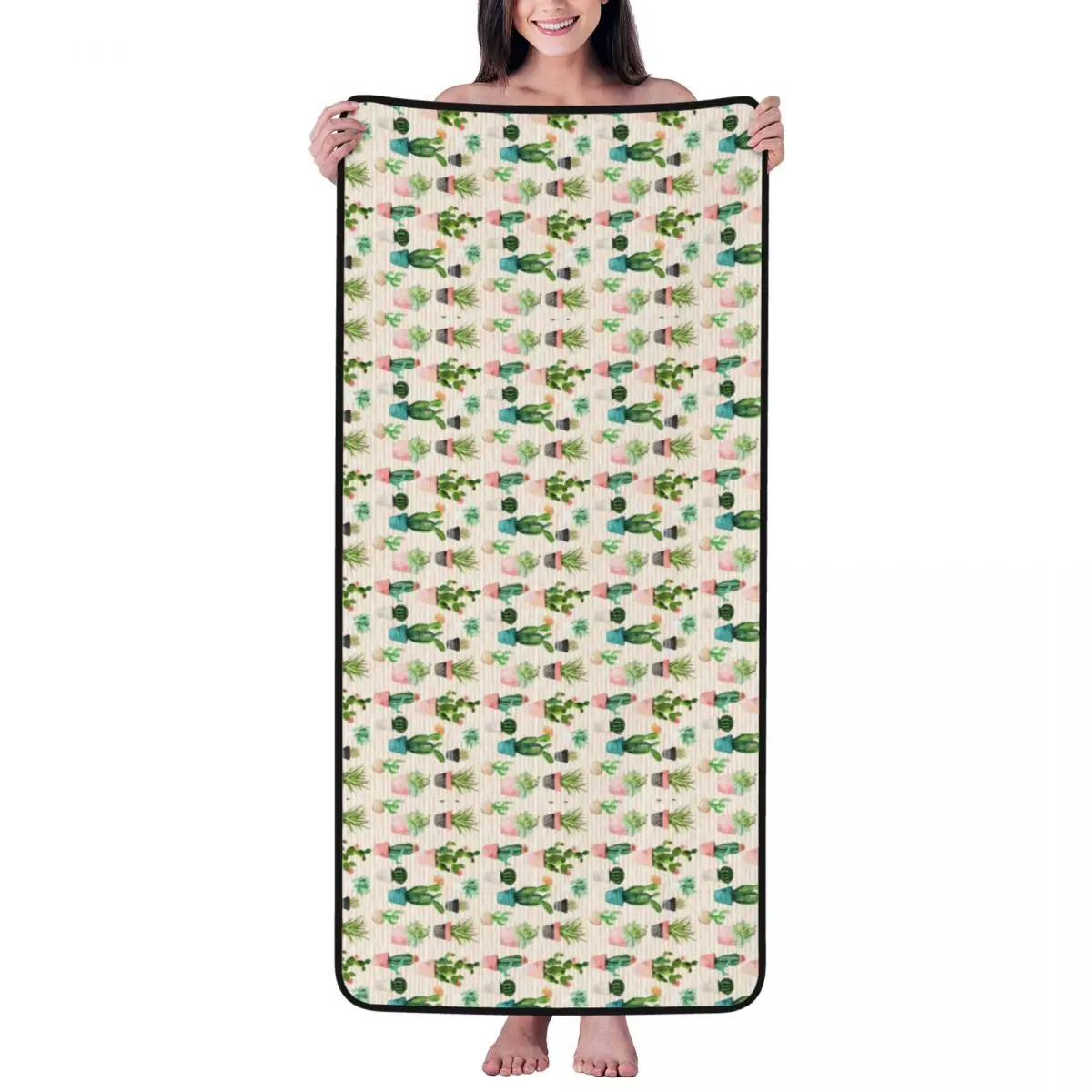 

Cactus Potted Plant Pattern Beach Towel for Adult Kids Microfiber Bath Towel Blanket for Camping Swim Pool Travel Beach Gym