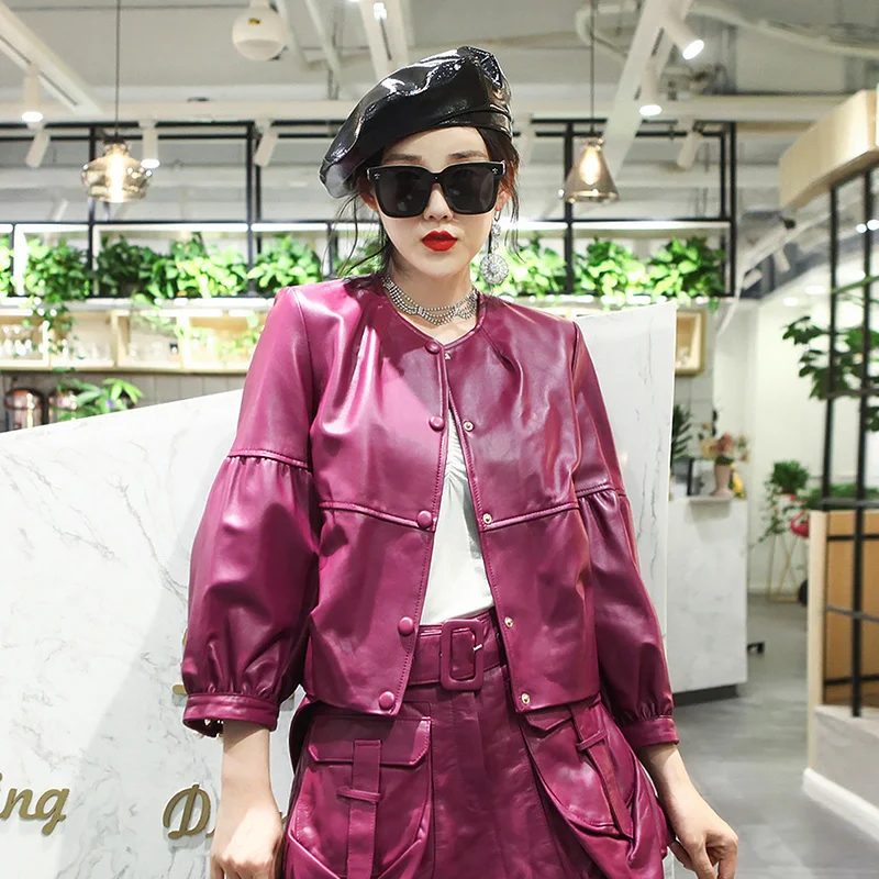 

2023Leather jacket,Fashion High Quality Real Sheepskin Leather Jackets Women Spring Autumn Korean Simple Coat Female Cuero Genui