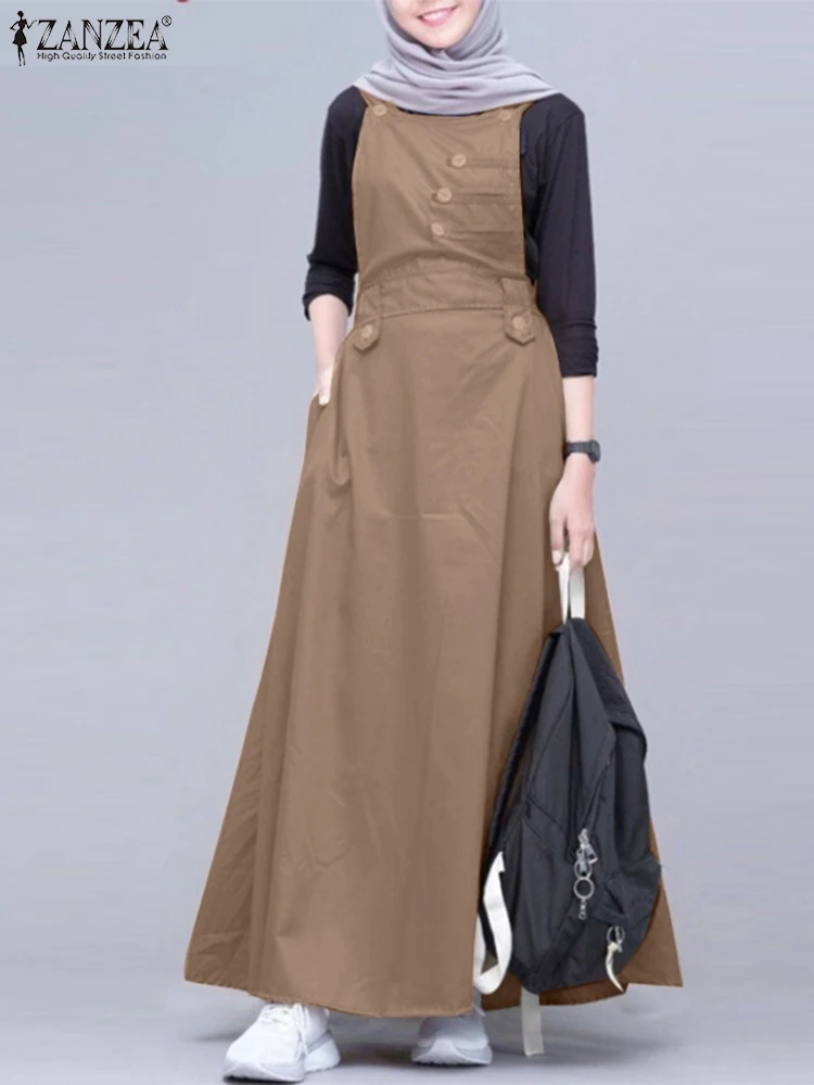 Винтажное платье-абайя ZANZEA для мусульманской женщины, Дубай, индейка, модное летнее платье-комбинезон без рукавов, одежда в исламском стиле,...