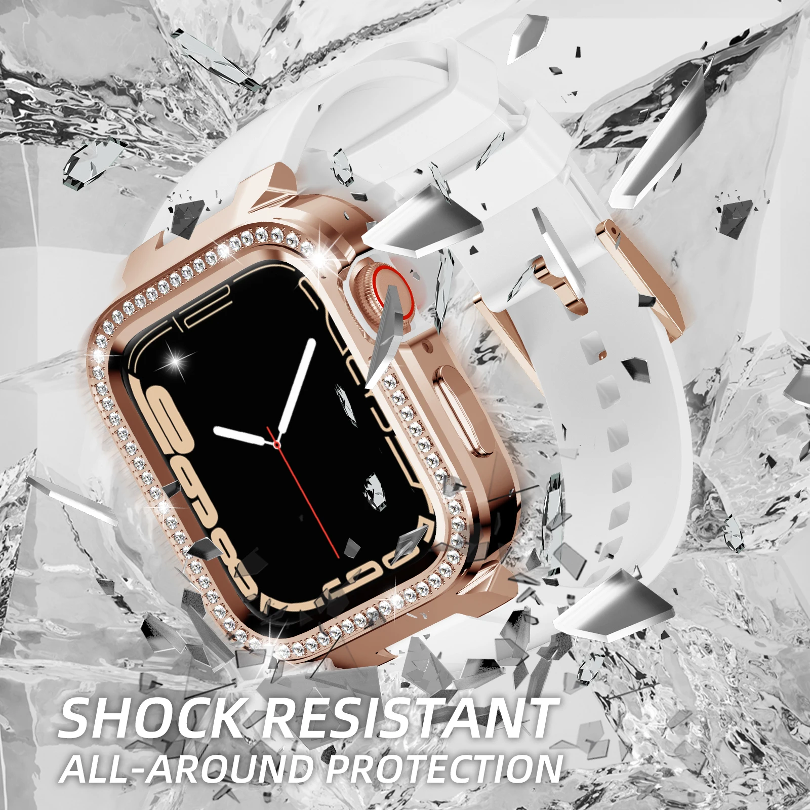 Jewelry Watch Case for Apple Watch Band 7 40mm 41mm Rubber Strap Loop Bracelet Diamond Watchband for IWatch Series 7 6 5 4 3 SE