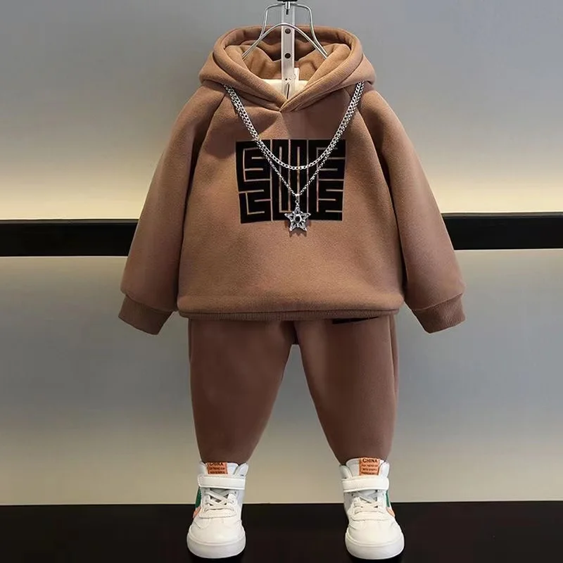 

Children Fleece Sweater Sets Boys Hoodie+ Pants 2 Pcs Winter Outfits Kids Tracksuit Autumn Winter Outwear Clothing Sets For New
