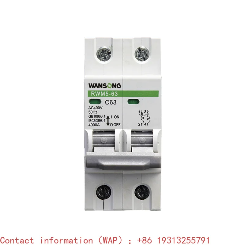 Фото Миниатюрные автоматические выключатели Wansong (MCB) AC 230/400В 50Гц 1А-63А, с выключательной способностью 6кА, характеристика D/C, 1P-4P, RWM5-63 №3