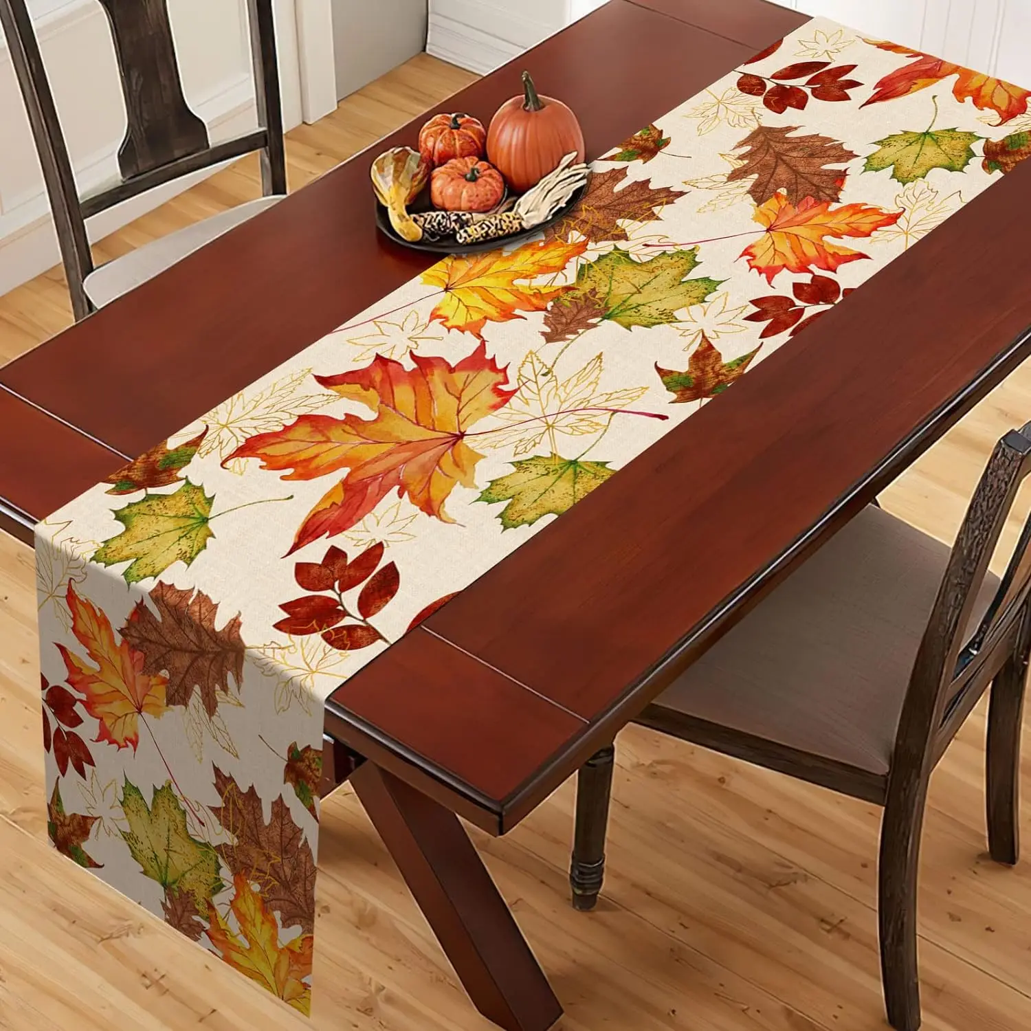 Осенняя льняная дорожка для стола с кленовыми листьями на День благодарения