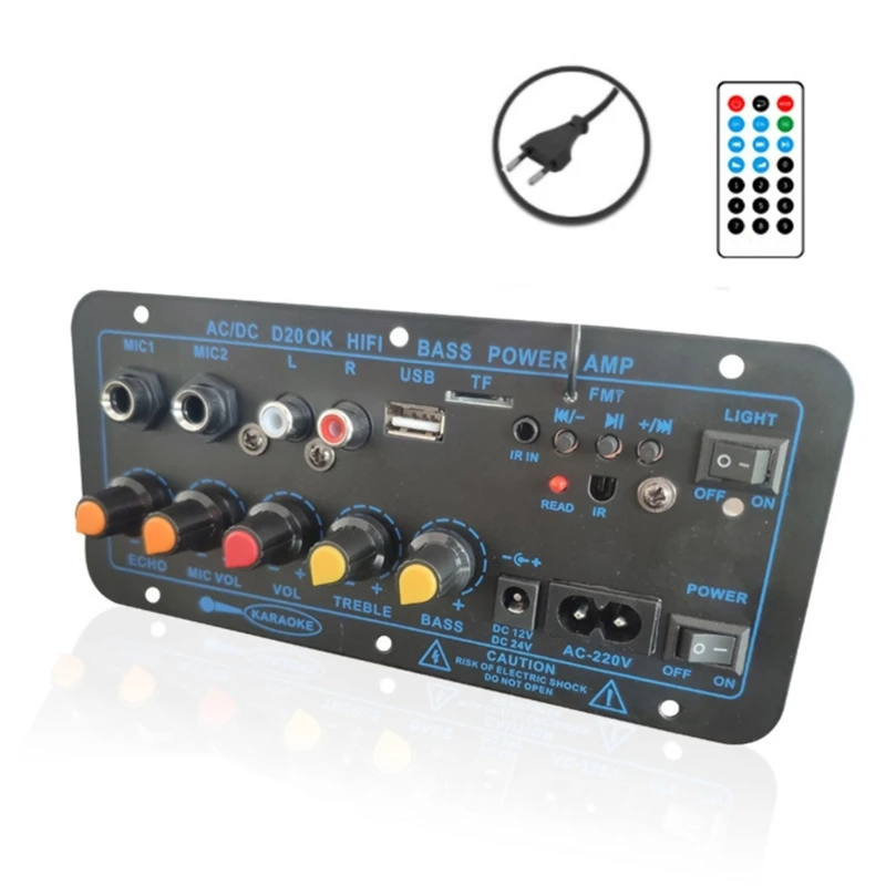 

200W BT5.0 Power AMP- Bass Treble FM- Music Subwoofer Media Player AUX- Input Dropship
