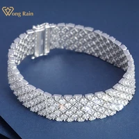 wong rain 925 sterling silver 7inch white sapphire created moissanite diamonds charm bracelets for men women gifts width 15mm