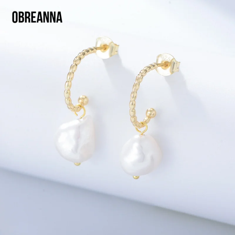 

Серьги-кольца из серебра S925 пробы в форме с искусственными жемчужинами