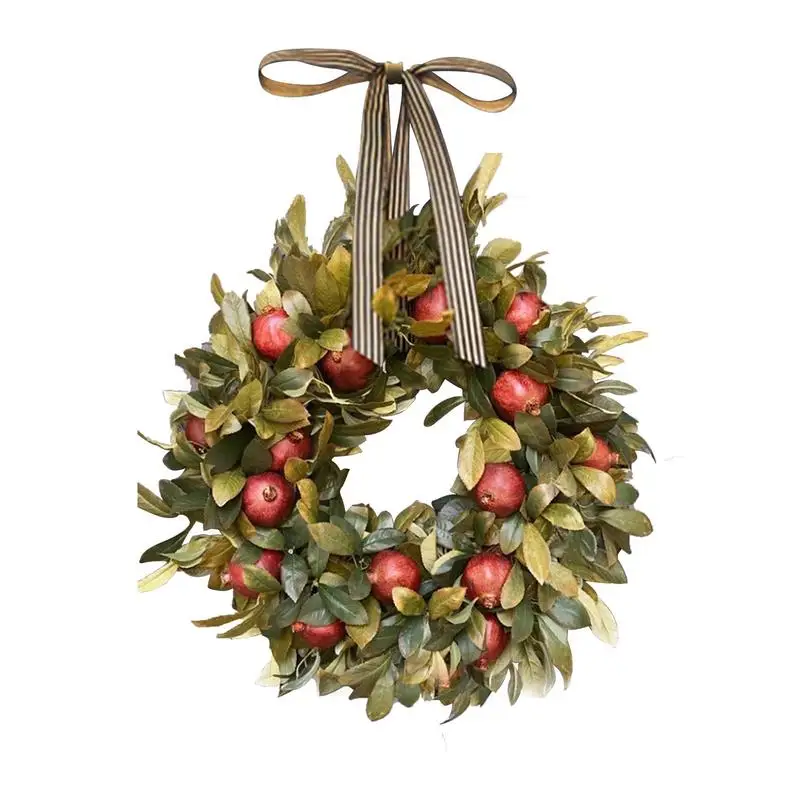 

Artificial Flower Wreaths Door Wreath With Pomegranate Fruit & Green Leaves Harvest Festival Round Wall Hangings For Front Door