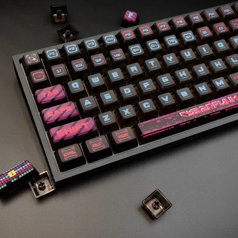 120 клавиш/комплект колпачки для клавиш в стиле кибер-панк фиолетовые черные