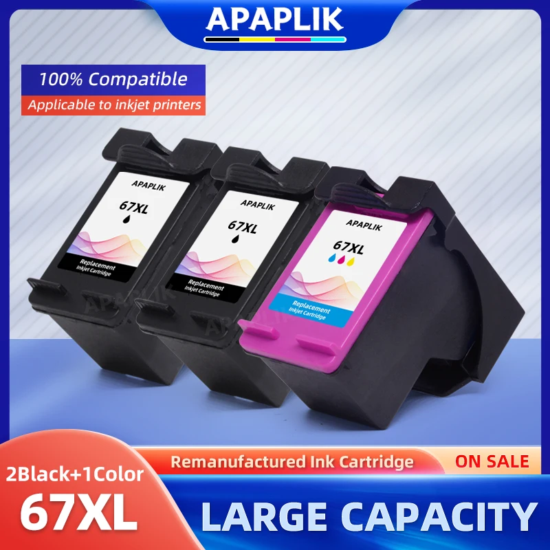 

APAPLIK 67XL Ink Cartridge Comaptible for hp67 For HP 67 XL Deskjet 2723 2752 1225 ENVY 6020 6052 6055 6420 6452 4152 4140 4155