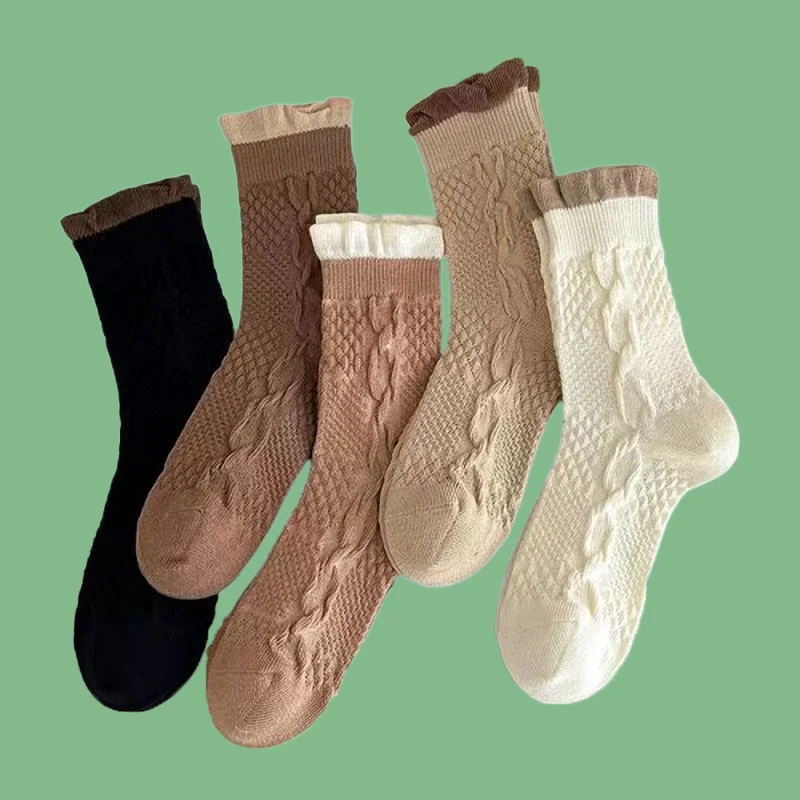 3/6 пар 2024 Новинка женские носки средней длины с пузырьковым ртом и плетеным