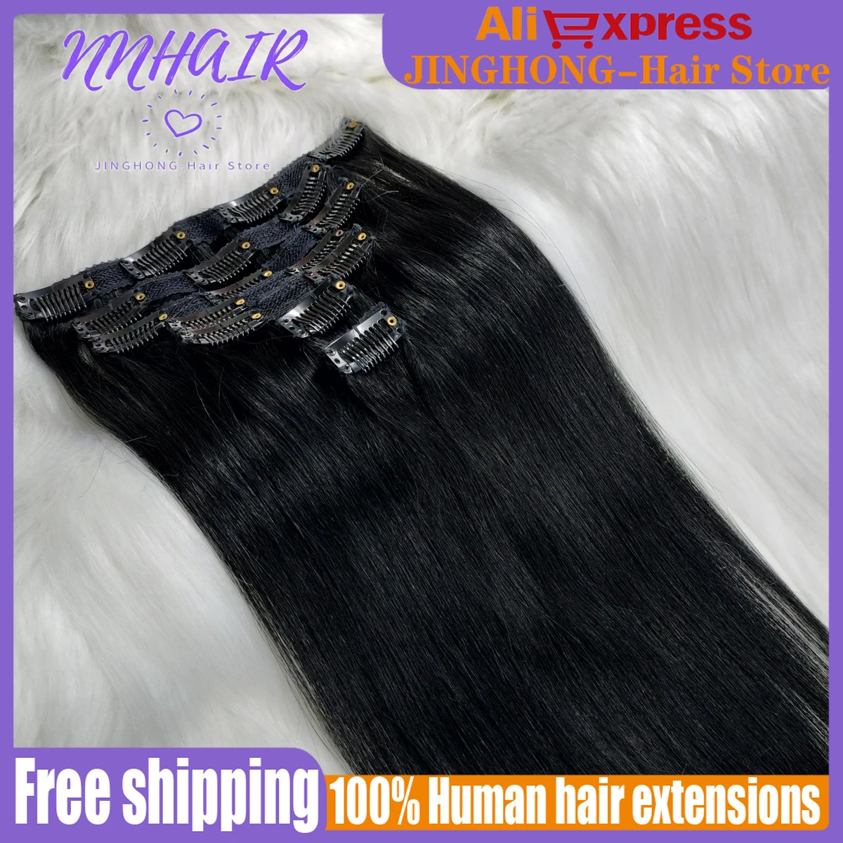 NNHAIR Clip-in Hair Extensions 100% Remy Human Hair Clip-in-hair 7 Pcs/Set Full Head