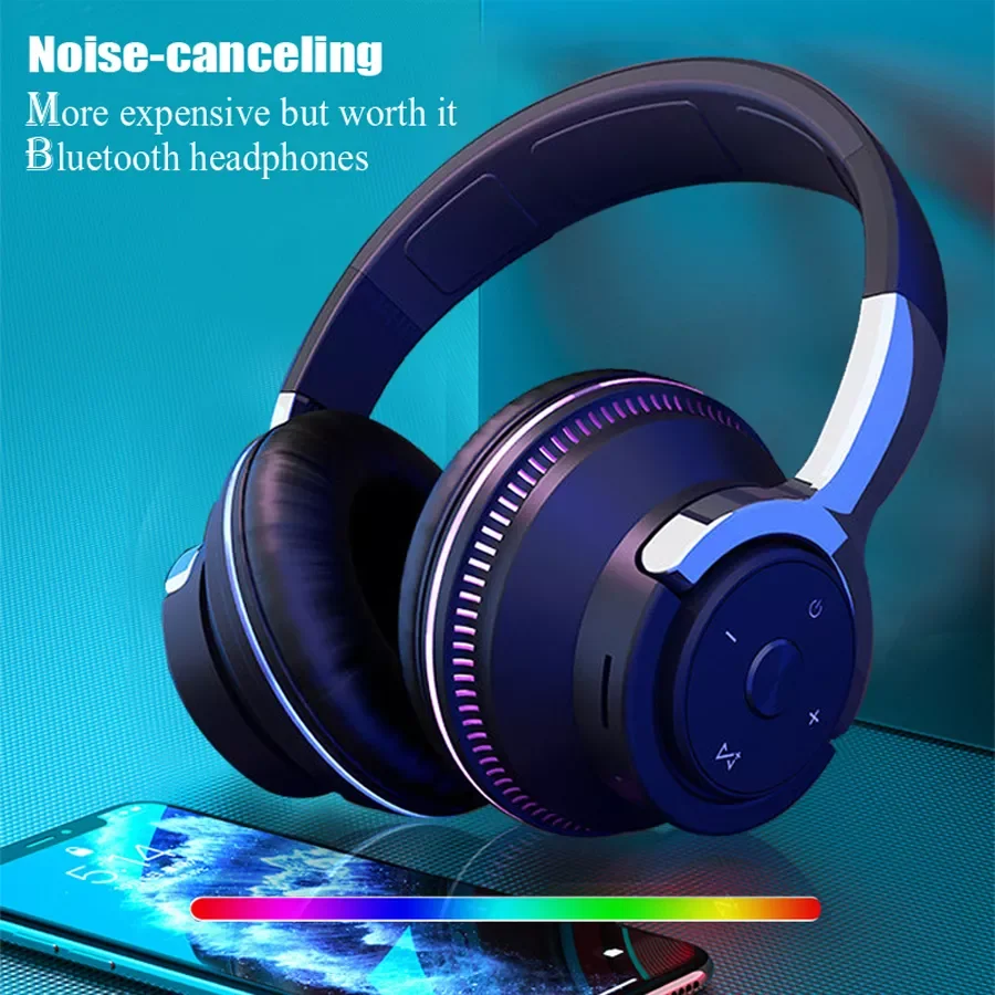 

Bluetooth Headphones Head-mounted Noise Reduction Wireless Headset for Phones PC Gaming Headsets Heavy Bass Colorful LED Lights